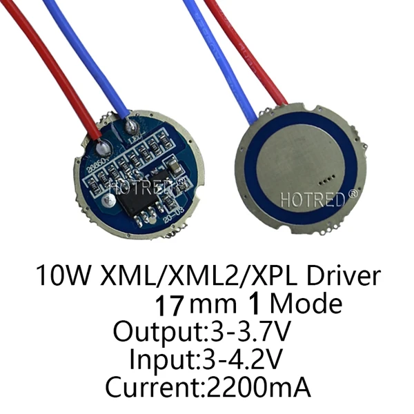 50 шт. cree xml светодиодный XPL xml2 светодиодный T6U2 драйвер 17 мм 20 мм 3-4,2 в 2.2A 5 Режим 3 Режим светодиодный драйвер 3,7 в батарея для CREE XM-L светодиодный излучатель - Цвет: 17mm 1 Mode