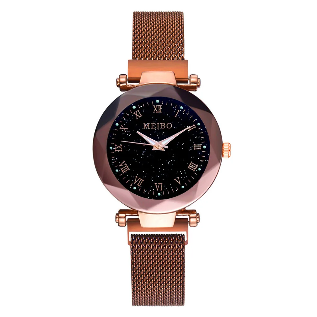 Модные звездное небо плоские стеклянные часы женские Reloj Mujer кварцевые сетки с магнитной пряжкой женские часы Роскошные наручные часы