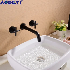 2 ручки настенный смеситель для туалетного столика в ванной комнате с 360  поворотный носик необработанный клапан в комплекте, латунь, матовый золото матового черного цвета