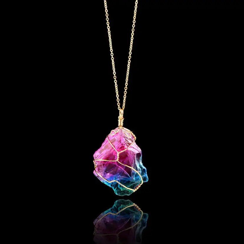 Ожерелье OTOKY Rainbow Stone Natural Crystal Rock Gold Quartz Pendant Jewelry - ожерелье с камнями радуги из натурального кристалла и золотого кварца.