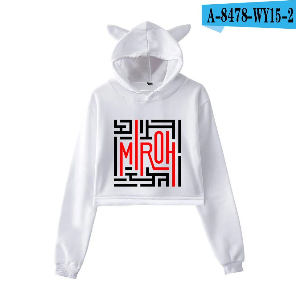 Stray Kids Kpop Cat/укороченные толстовки для женщин; Модный пуловер с капюшоном и длинными рукавами; укороченные топы; хит модных продаж; уличная одежда - Цвет: white