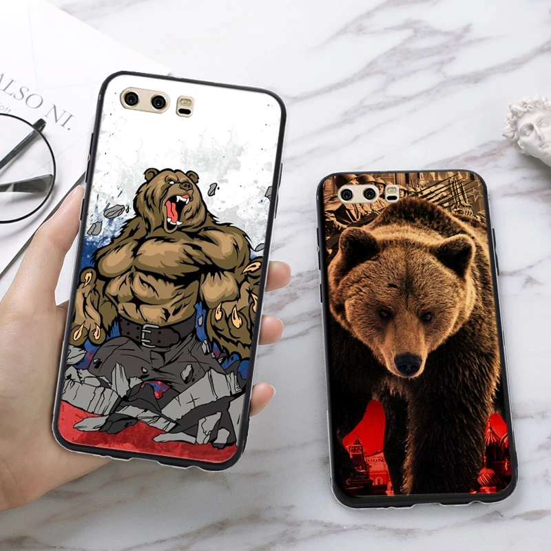 Русский силиконовый чехол с черным медведем для huawei honor 6A 7A Pro 7X8 Lite 8X 8C 9 Note 10 View 20 9X