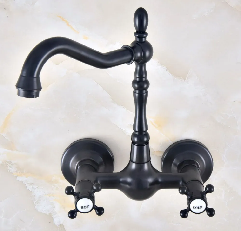 

Black Oil Rubbed Bronze Brass Two Cross Handles Wall Mount Swivel Spout Kitchen & Bathroom Basin Sink Faucet Mixer Tap anf471