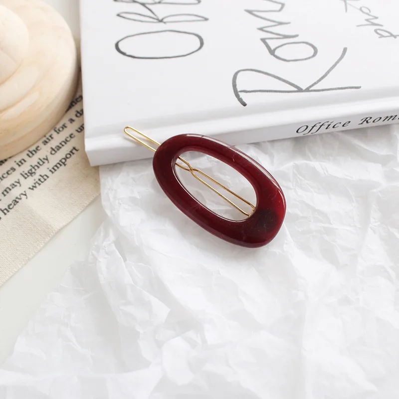 

Hot sale Korea Japan Style Acrylic Resin Hairpins Women Fashion Hair Accessories Hollow Geometric Oval Hair Clips Hairgrip