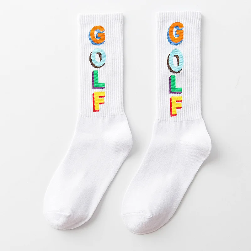 golf white socks Модные уличные мужские носки в стиле хип-хоп с разноцветными буквами, носки для гольфа, белые и черные женские повседневные носки с крестиками, причудливые носки, новинка Ne79930 - Цвет: golf white socks