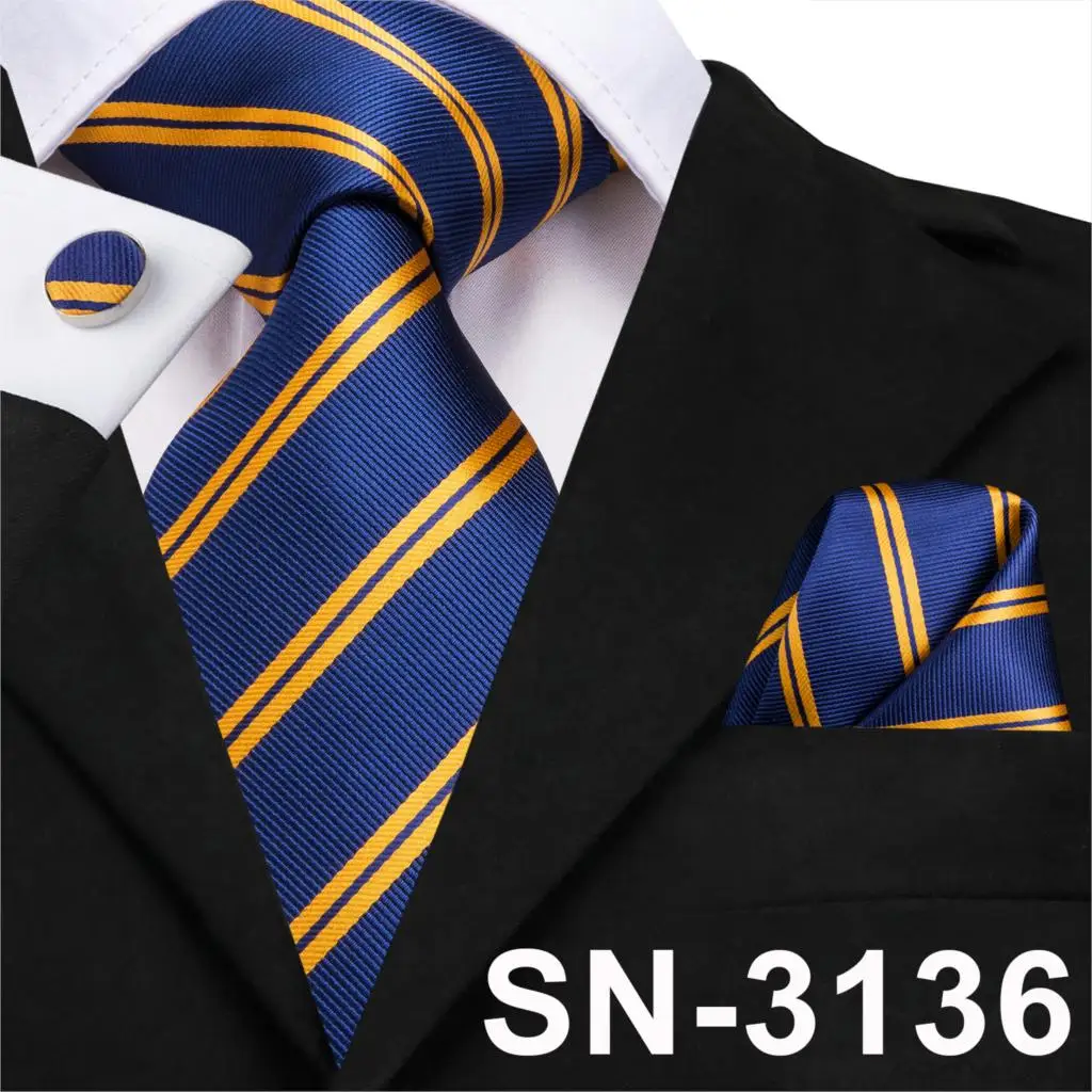 SN-3136 Hi-Tie Мужской Шелковый галстук клетчатый зеленый/синие галстуки Hanky набор запонок подарок полосатый галстук подарок для свадебной вечеринки Прямая поставка - Цвет: SN-3136