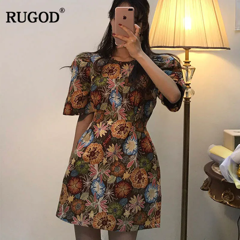 Платье RUGOD женское винтажное с коротким рукавом а силуэта|Женские платья| |