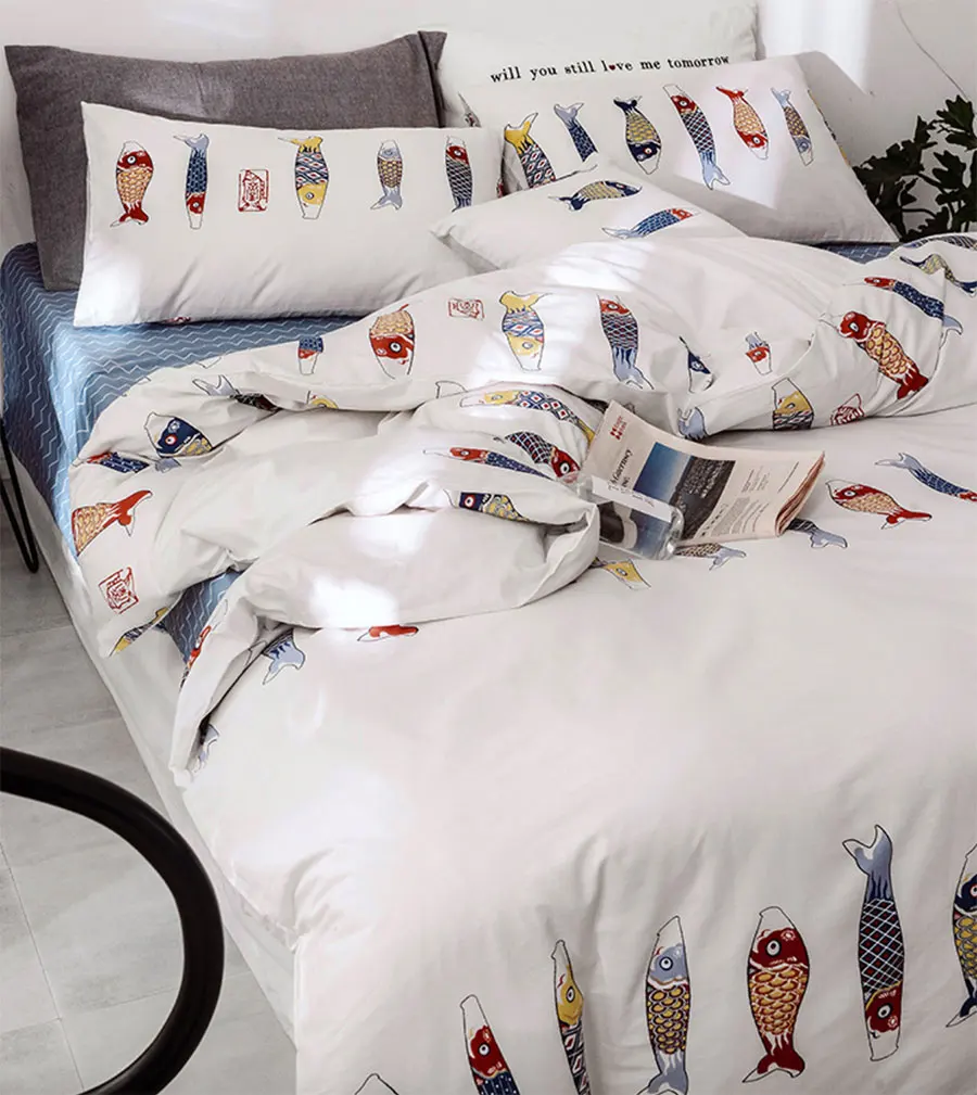 

cute cartoon fish bedding set teen kid,twin full queen king cotton single double home textile bed sheet pillow case duvet cover