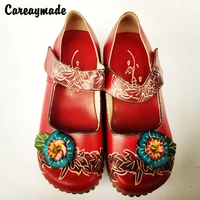 careaymade folk style head layer cowhide pure handmade carved shoesthe retro art mori girl shoeswomens casual sandals1510 26