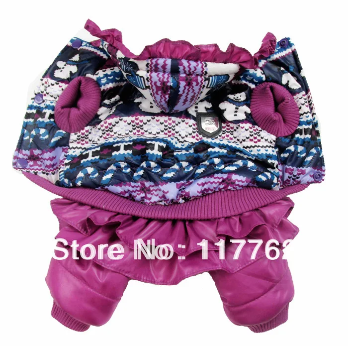 Новое поступление фиолетовая зимняя куртка для собаки с принтом снеговиков
