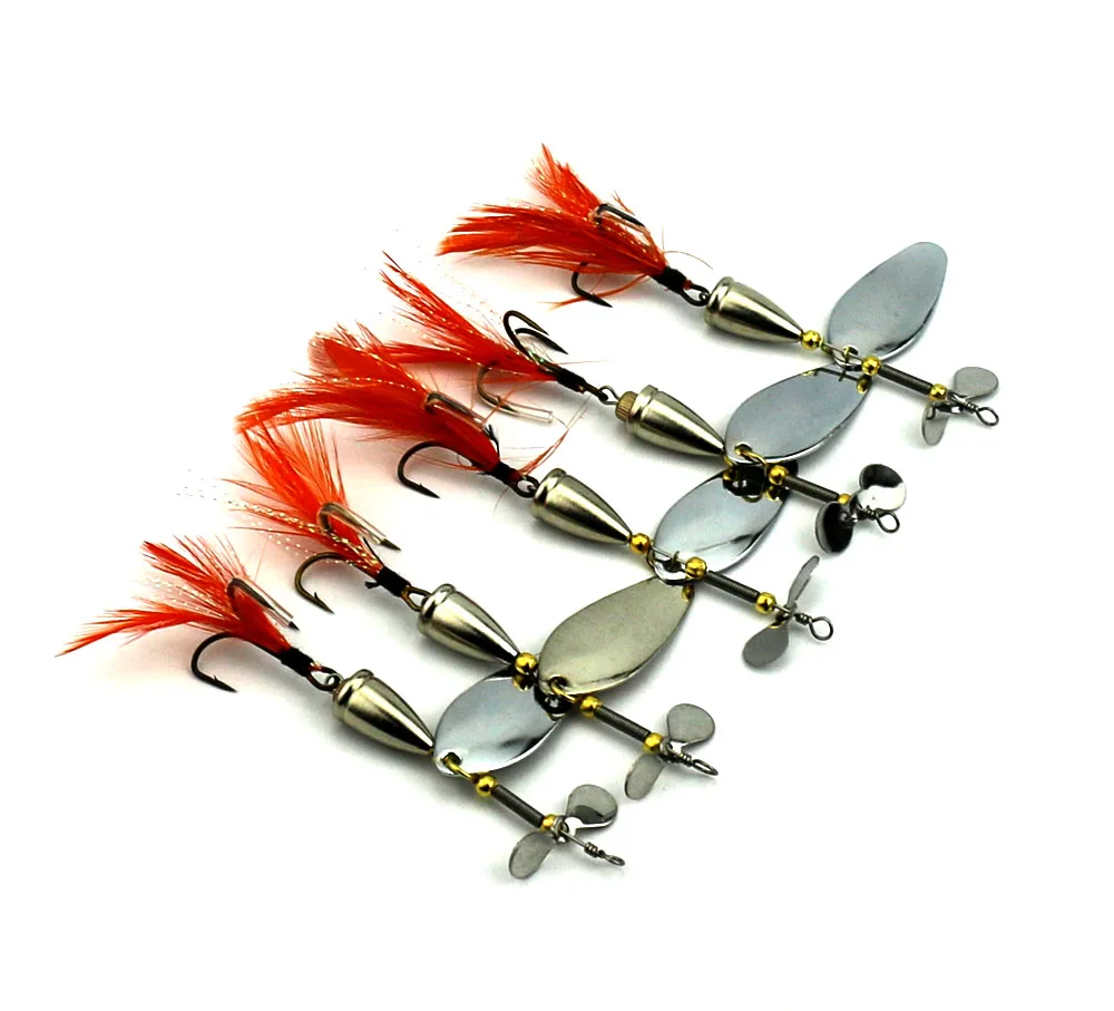 

5 pcs Metal Spinner Fishing Lure 9.5cm-11.2g Artificial bait Spinnerbait lures Spoon Bass Feather Hook (SP109)