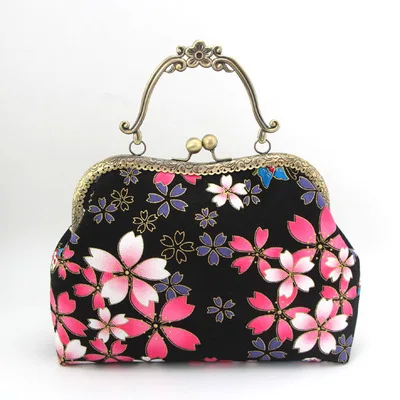 

24*17*6cm Handmade Retro Floral Cotton Linen Fabric Mouth Gold Frame Material Kit Clutch Bag Chain Handbags Messenger Bags
