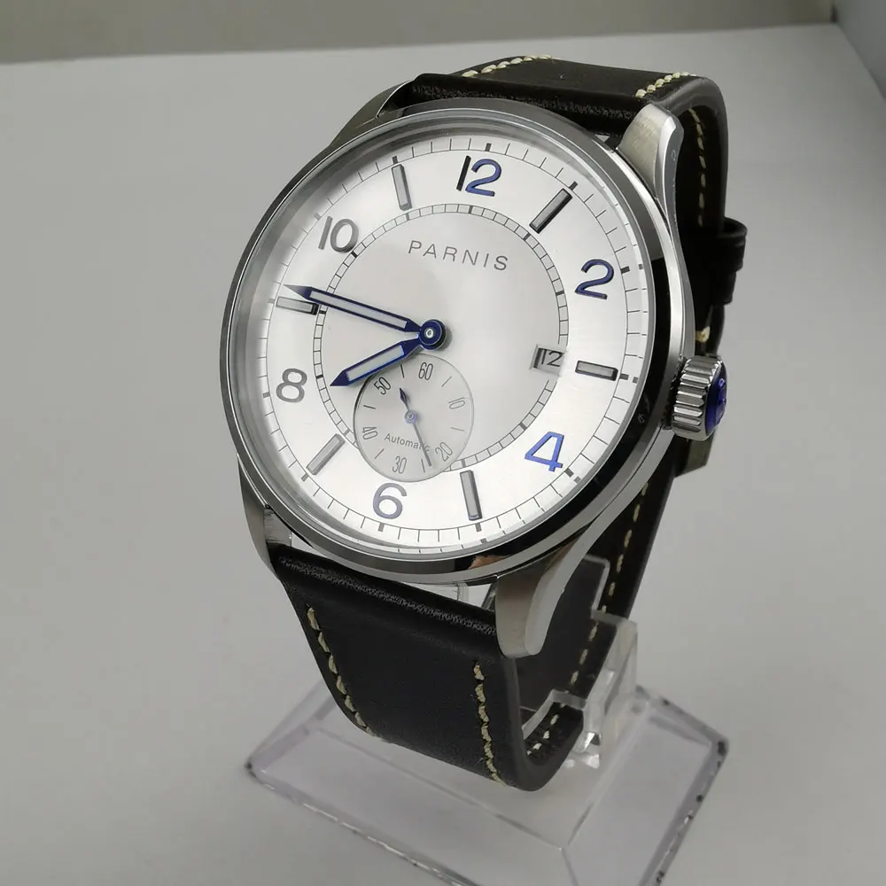 Новое поступление Parnis42mm автоматические мужские часы светящаяся Дата 5ATM ST1731