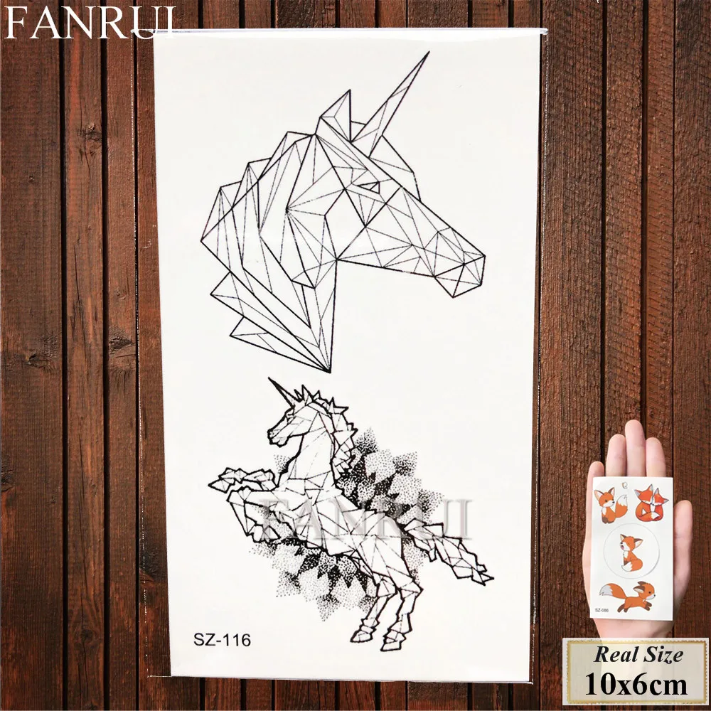 FANRUI, черная точка, линия, эскиз, татуировки, временные, для женщин, тело, рука, геометрические, поддельные, купить, татуировки, наклейки для мужчин, волк, лиса, водостойкие татуировки