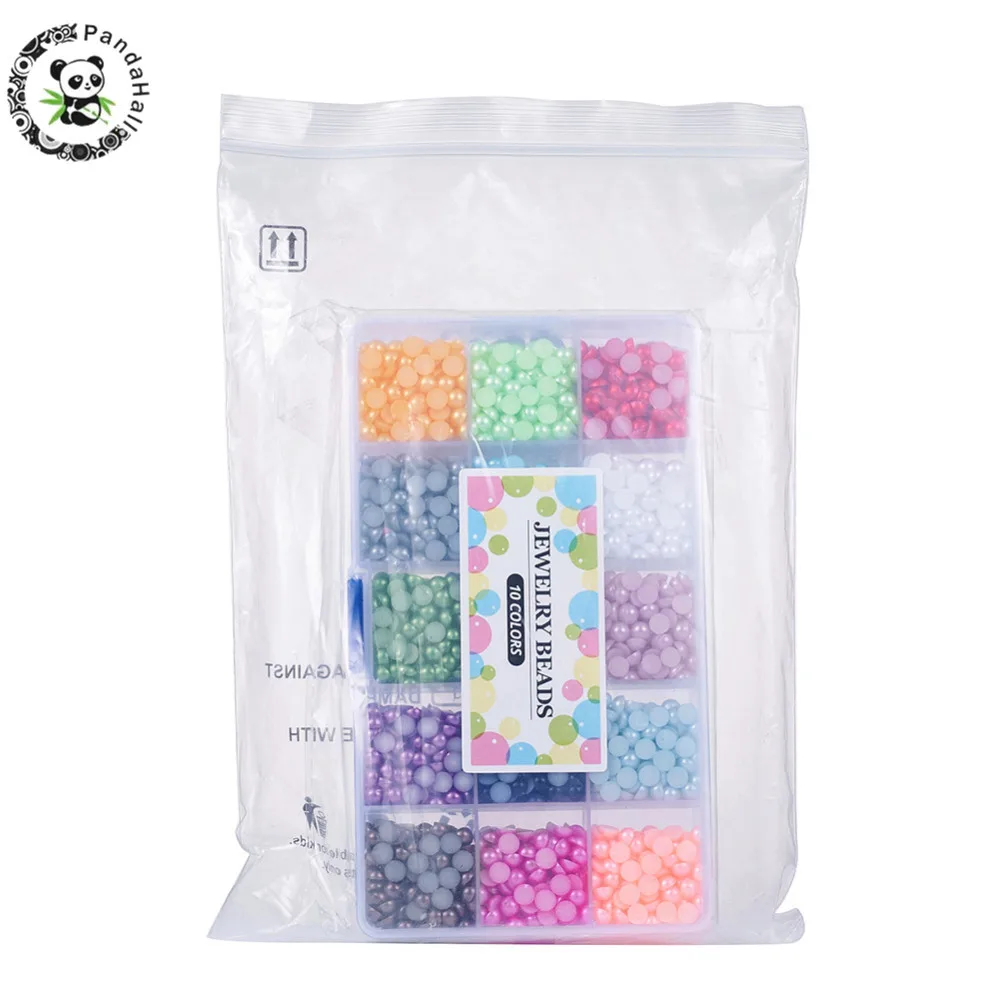 

PANDAHALL ABS Plastic Cabochons Beads For Jewelry Making DIY, Imitation Pearl, Half Round, Mixed Color, 6x3mm about 2700pcs/box.