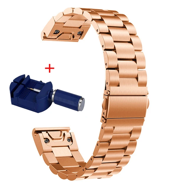 Rose gold 26 мм Quick Fit Fenix 5X 6X металлический Нержавеющая сталь часы ремешок для смарт-часов Garmin Fenix 5X/5 XPlus/6X/Fenix 3/3HR/3 Сапфир/D2 Bravo - Цвет: Rose gold