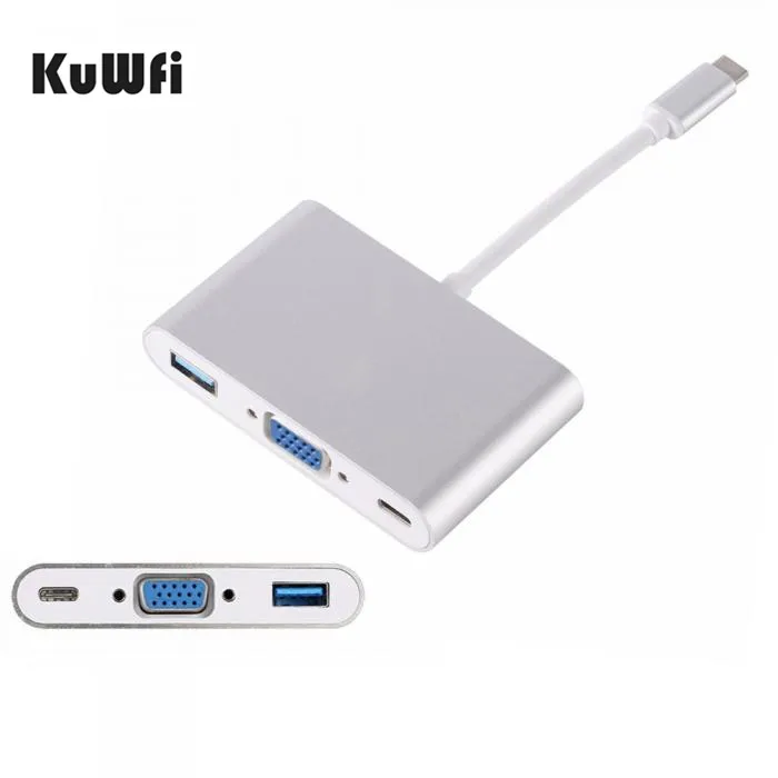 Алюминиевый сплав Тип C Зарядное устройство USB 3 1 с разъемами типа и VGA адаптер