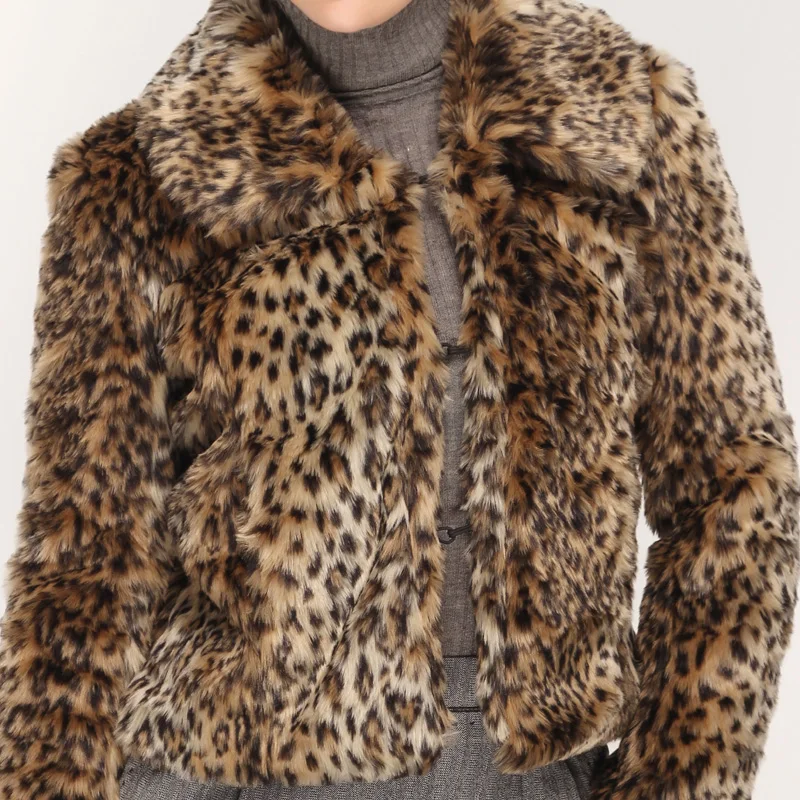 Женское зимнее пальто с леопардовым принтом из искусственного меха|Куртки меха| |