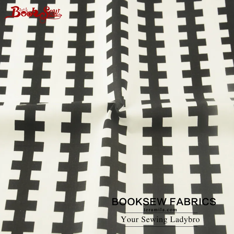Booksew Текстиль для дома 100% хлопок саржа Ткань черный Геометрия узор стежка ткани