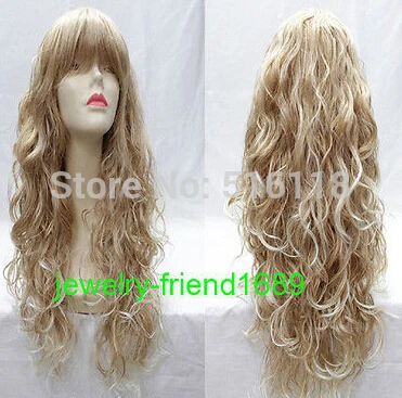 Новый Косплей-Русый смешанная Вьющиеся Жаропрочных Парик женская |