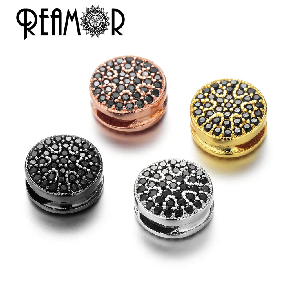 

REAMOR Fashion Micro Inlay Black Zircon Round Bead Bracelet Necklace Spacer Copper Bead Charm for DIY Jewelry Making Accessories