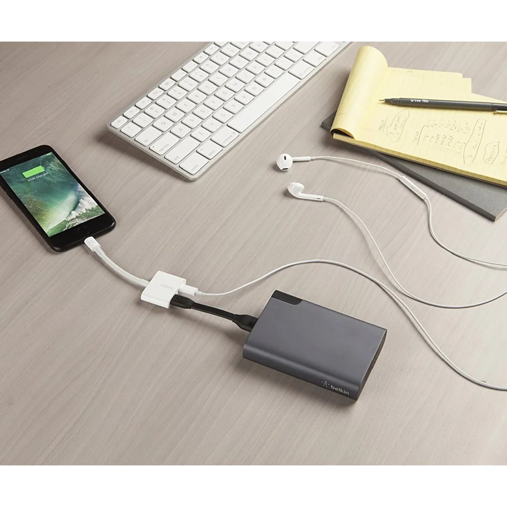 Belkin аудио + зарядка Rockstar MFi Сертифицированный 8pin адаптер кабель для iPhone X 8 7 Plus 6s