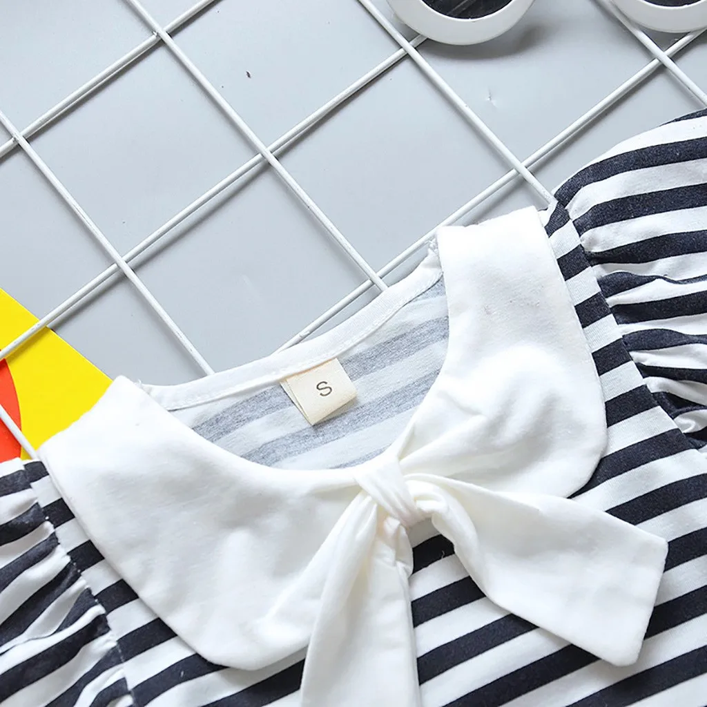 SAGACE/летние комплекты из 2 предметов детская хлопковая одежда в полоску с бантом