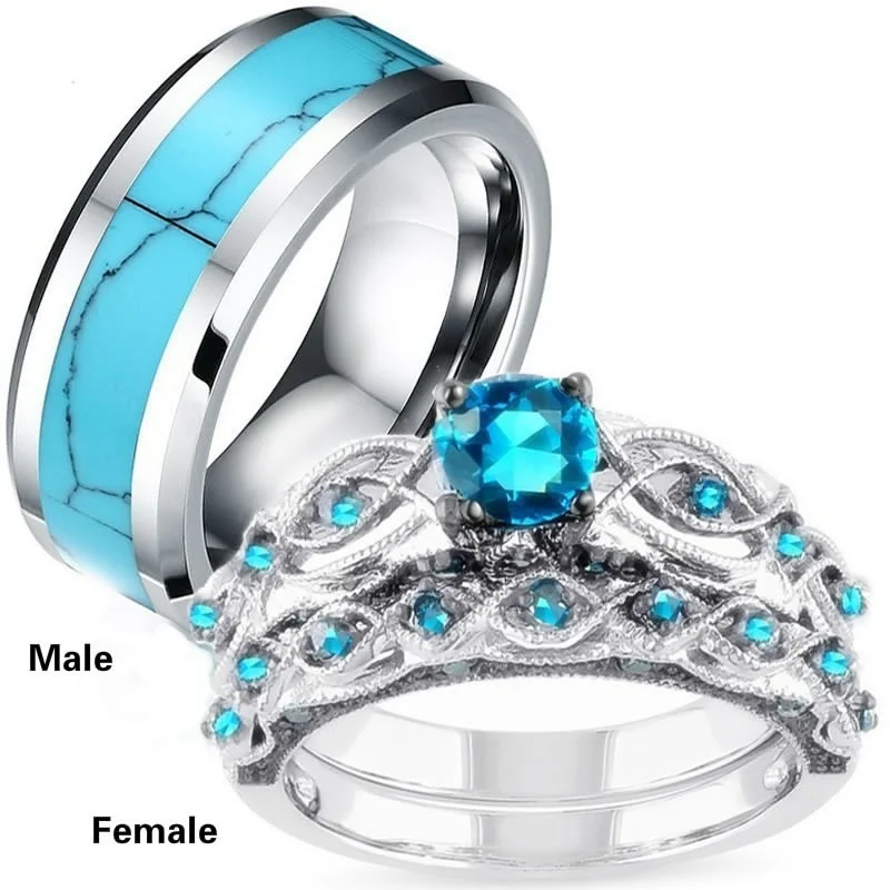 Его и ее пара колец Свадебные обручальные ювелирные изделия S925 Серебряное кольцо