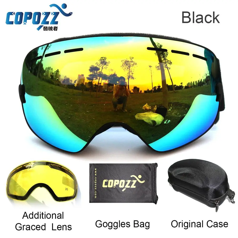 COPOZZ брендовые лыжные очки 2 двойные линзы UV400 противотуманные сферические лыжные очки для катания на лыжах мужские и женские снежные очки GOG-201+ линзы+ коробка - Цвет: BlackGold