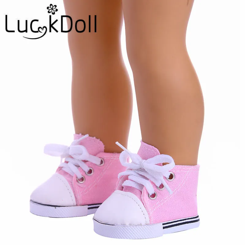 LUCKDOLL однотонная парусиновая обувь подходит для 18 дюймовых американских кукол 43