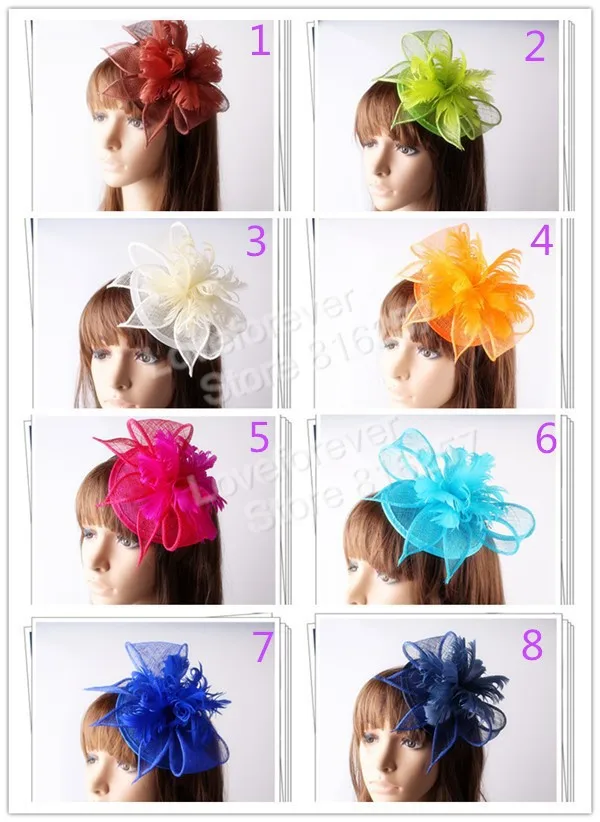 Шляпка Sinamay женская с перьями Вуалетка цветами Золотая шпилька для вечерние ный