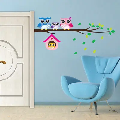Новые милые DIY Съемные красочные шесть Совы Птица ветка Виниловая Наклейка