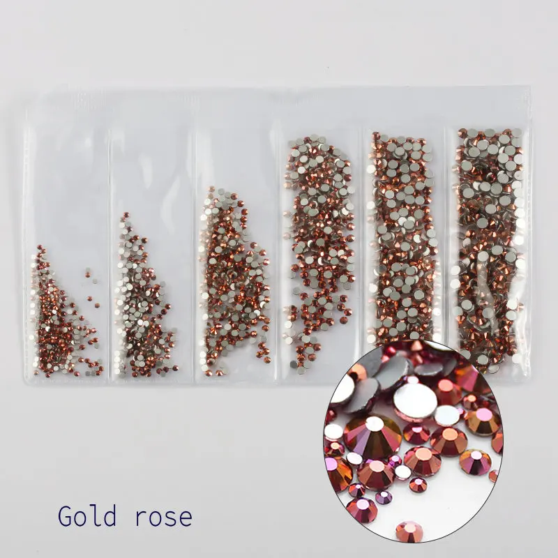 gold rose Новые смешанные размеры SS4-SS12 красочные 1680 шт 3D не горячей фиксации ногтей Flatback украшения из страз танцевальные костюмы - Цвет: gold rose