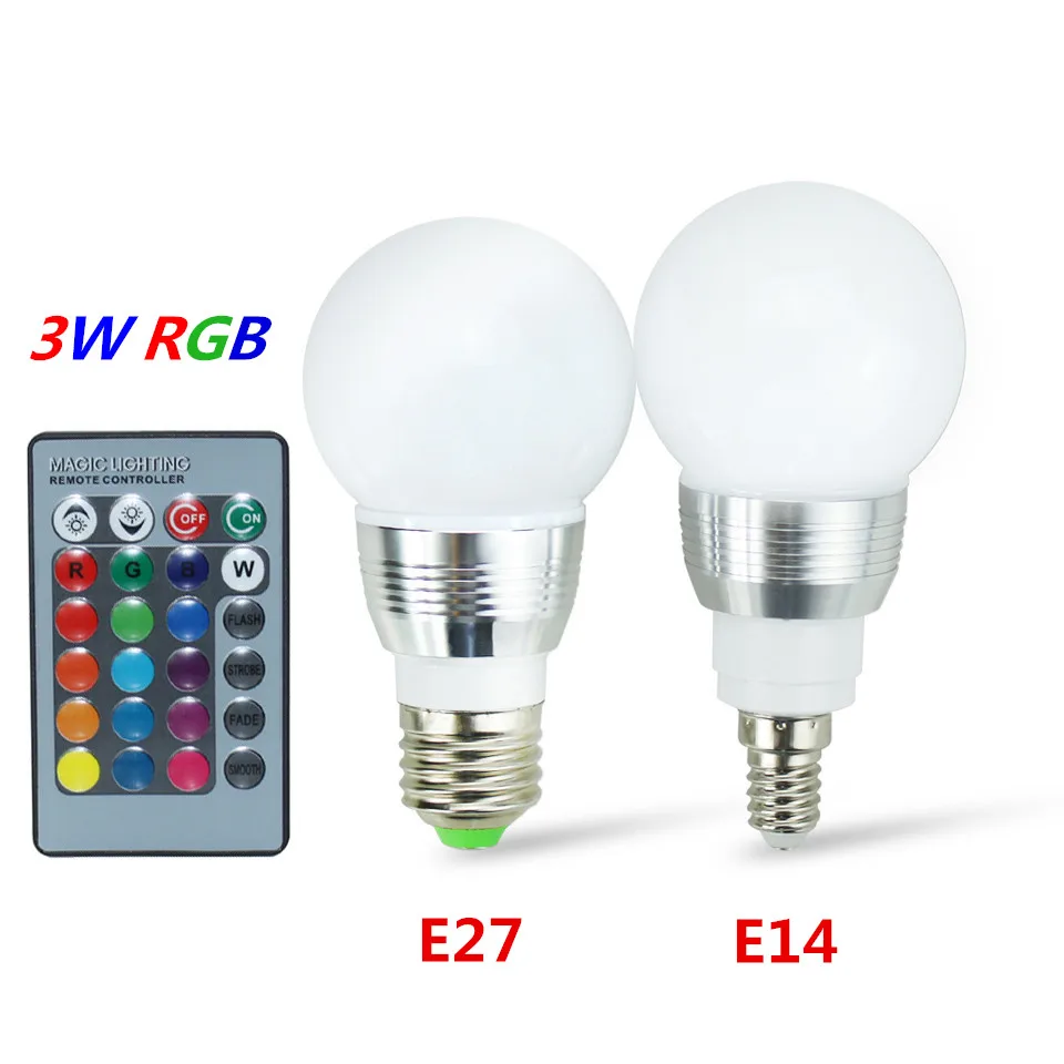 E27 E14 светодиодная RGB лампочка лампа AC85-265V 3 W 5 W 10 W 15 W RGBW/RGBWW затемнения RGB Светодиодный прожектор лампы 16 Цвета с ИК-пультом дистанционного Управление