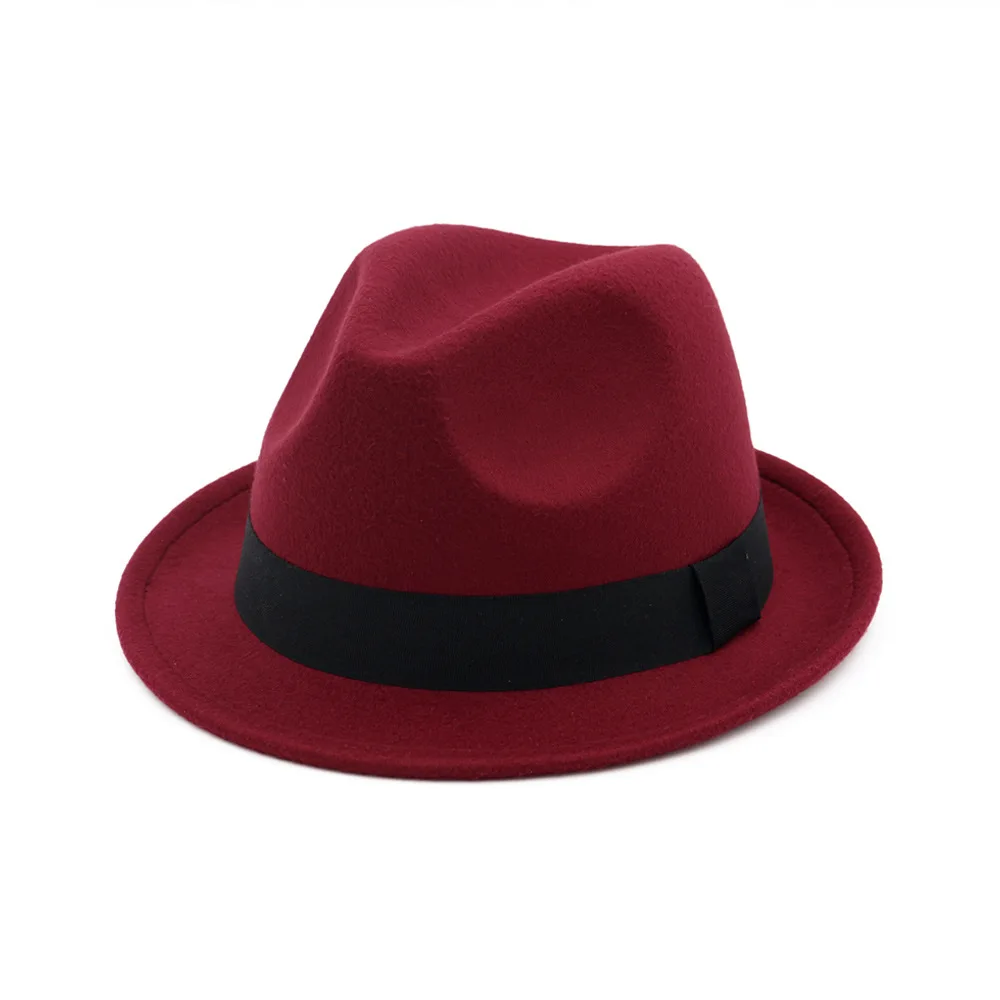 [DINGDNSHOW] Модные фетровые шляпы шерстяной джазовый Теплая Зимняя кепка Sombrero Hombre элегантные шапки для женщин и мужчин - Цвет: deep red adult
