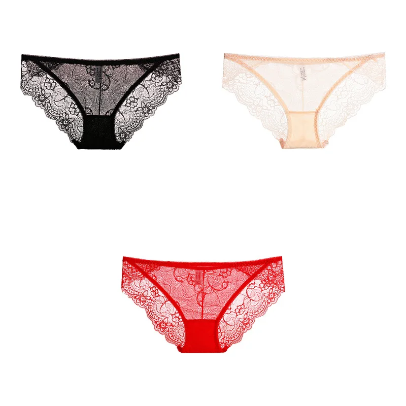 black nude red 3 шт., женское нижнее белье, сексуальные кружевные трусики, дышащие женские трусики, новое нижнее белье для женщин, кружевные сексуальные M-XXL, BANNIROU - Цвет: black nude red