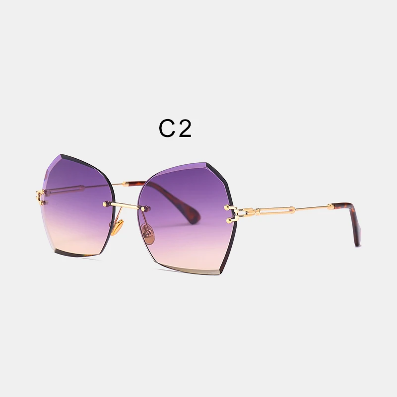 C2-Gold-Purple Королевские женские солнцезащитные очки без оправы, брендовые дизайнерские солнцезащитные очки с неровной оправой, женские очки с металлической оправой UV400 SS350 - Цвет линз: C2-Gold-Purple