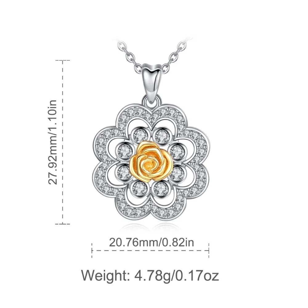 EUDORA Unique 925 Sterling Silver Cubic Zirconia Gold Rose Flower Pendant Necklace For Women Fine Sliver Jewelry Gift CYD330 | Украшения и