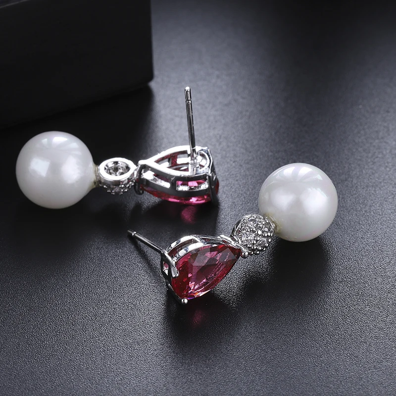 YANMEI Imitation pearls AAA Cubic Zirconia Dangle Earrings For Women Water Drop Elegant Fashion Jewelry YME7740 | Украшения и
