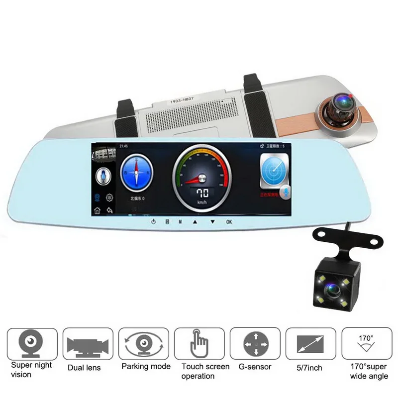 TOSPRA Full HD 1080P Автомобильная Dvr камера 7/5 дюймов зеркало заднего вида автомобиля двойной объектив регистрационная видеокамера ночного видения сенсорный экран