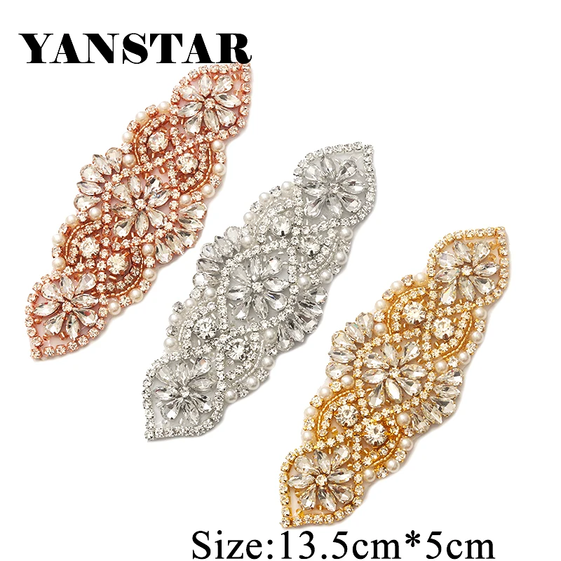 Стразы YANSTAR, 1 шт., аппликации для свадебного пояса, розовое золото, хрустальные бусины, пришивные стразы, аппликации, свадебные аксессуары