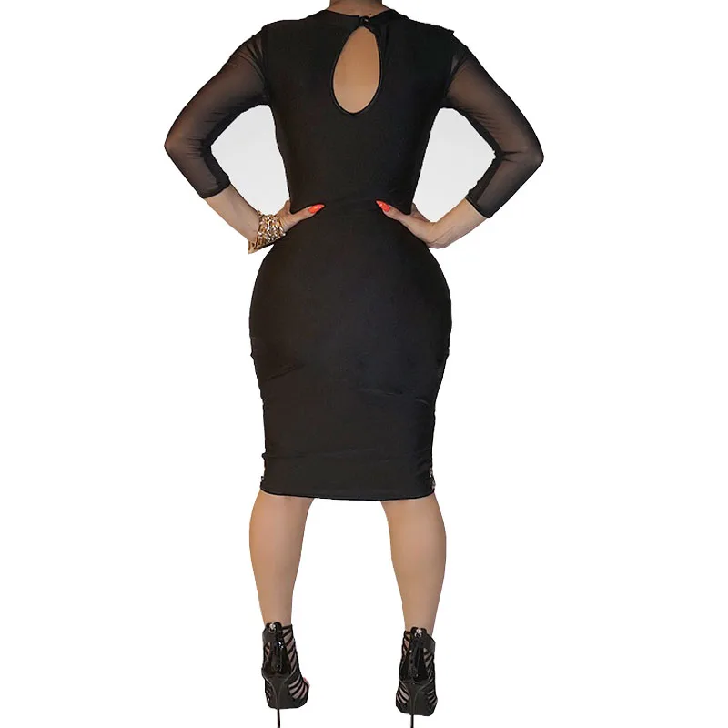 2017 зимнее облегающее платье с длинным рукавом женское круглым вырезом расшитое