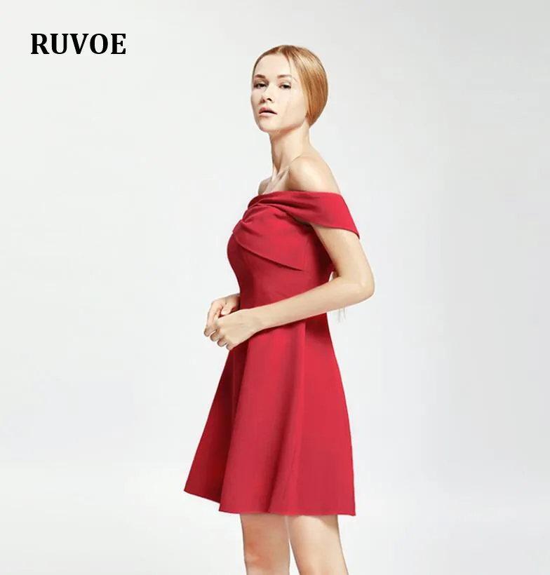 

High quality women slash neck dress party ruffle sexy dress A-line summer mini dresses ladies birthday party dress red color