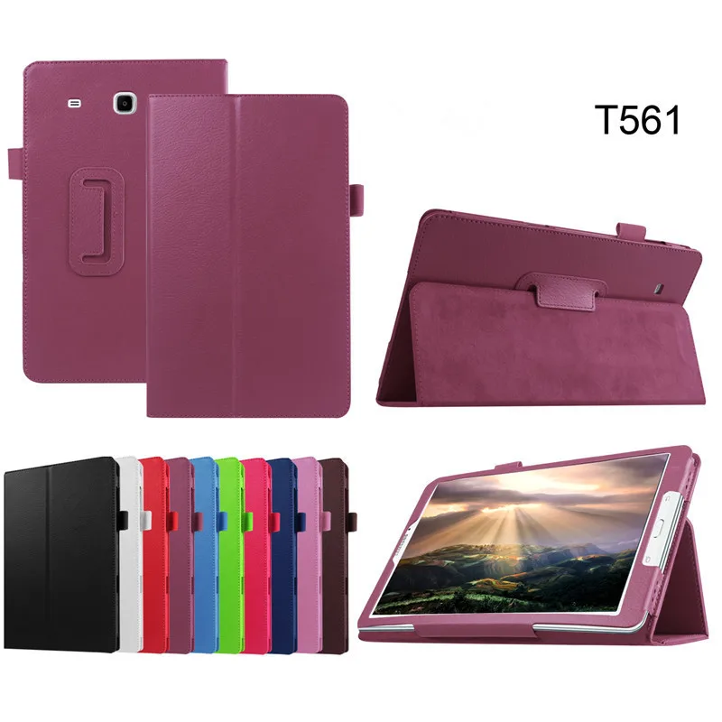 Умный тонкий чехол с текстурой личи для samsung Galaxy Tab E 9," T560 T561 планшет из искусственной кожи защитный чехол с откидной крышкой+ пленка+ ручка
