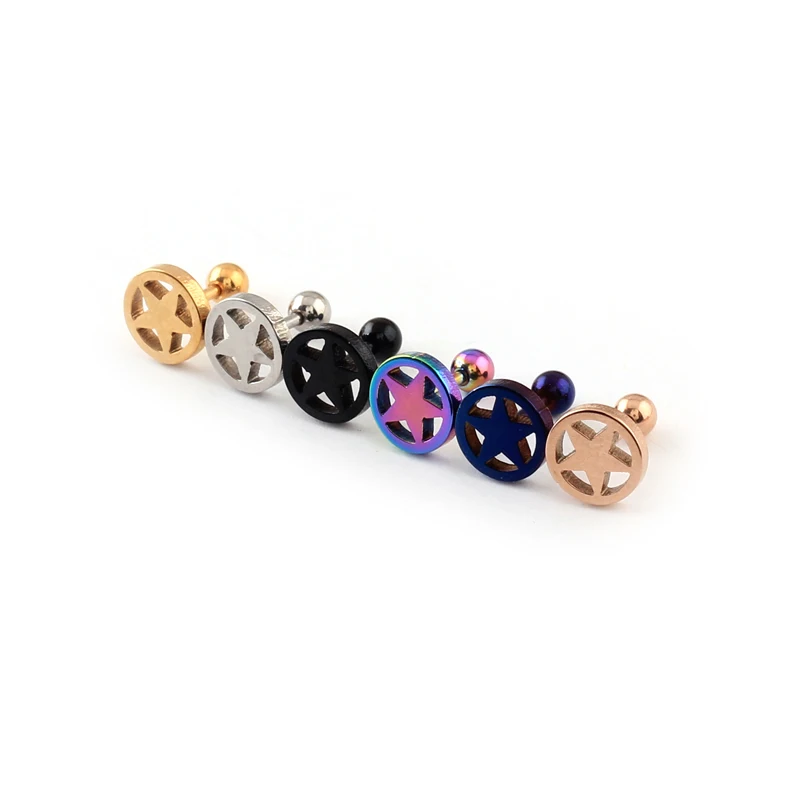 Alisouy Stainless Steel Earrings Pentagram Star Round Bolt Stud For Men Women Punk Gothic Wheel Black Female | Украшения и