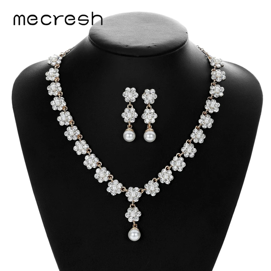 Mecresh милый свадебный цветок с кристаллами набор украшений для женщин имитация