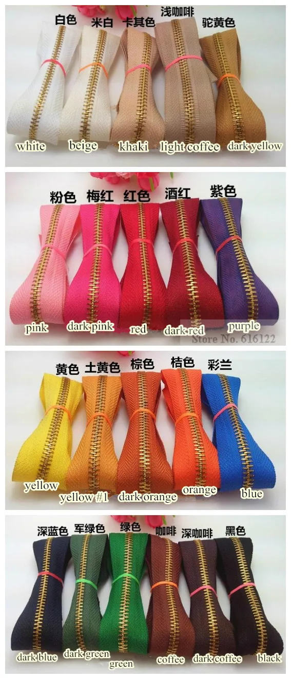 3 шт./лот 55 см NO.5 молния металлическая латунная позолоченная зубчатая