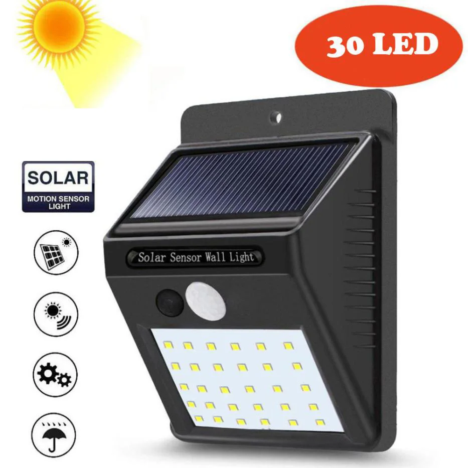 LED Солнечная энергия PIR датчик движения настенный светильник 30 наружная