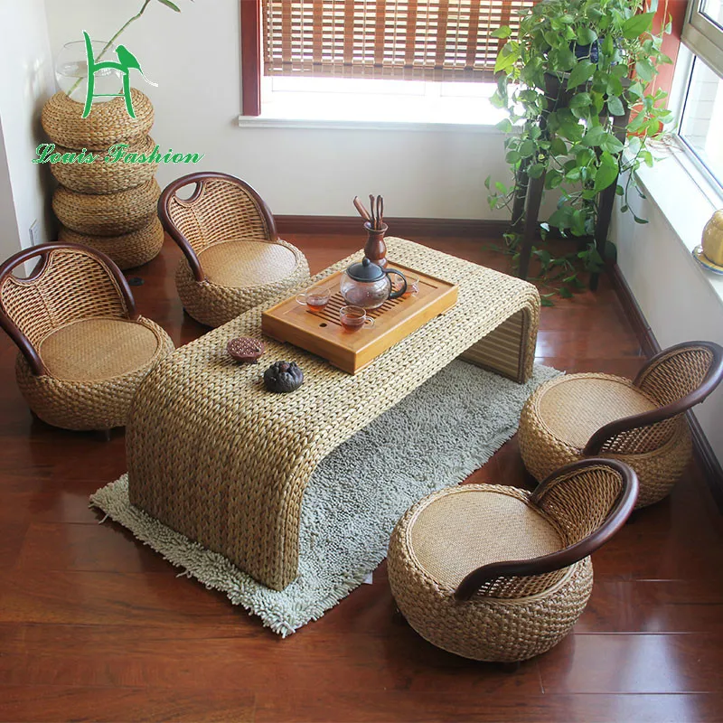 

Wood simple modern and chairs combined tea Kung Fu tea table rattan creative small furniture