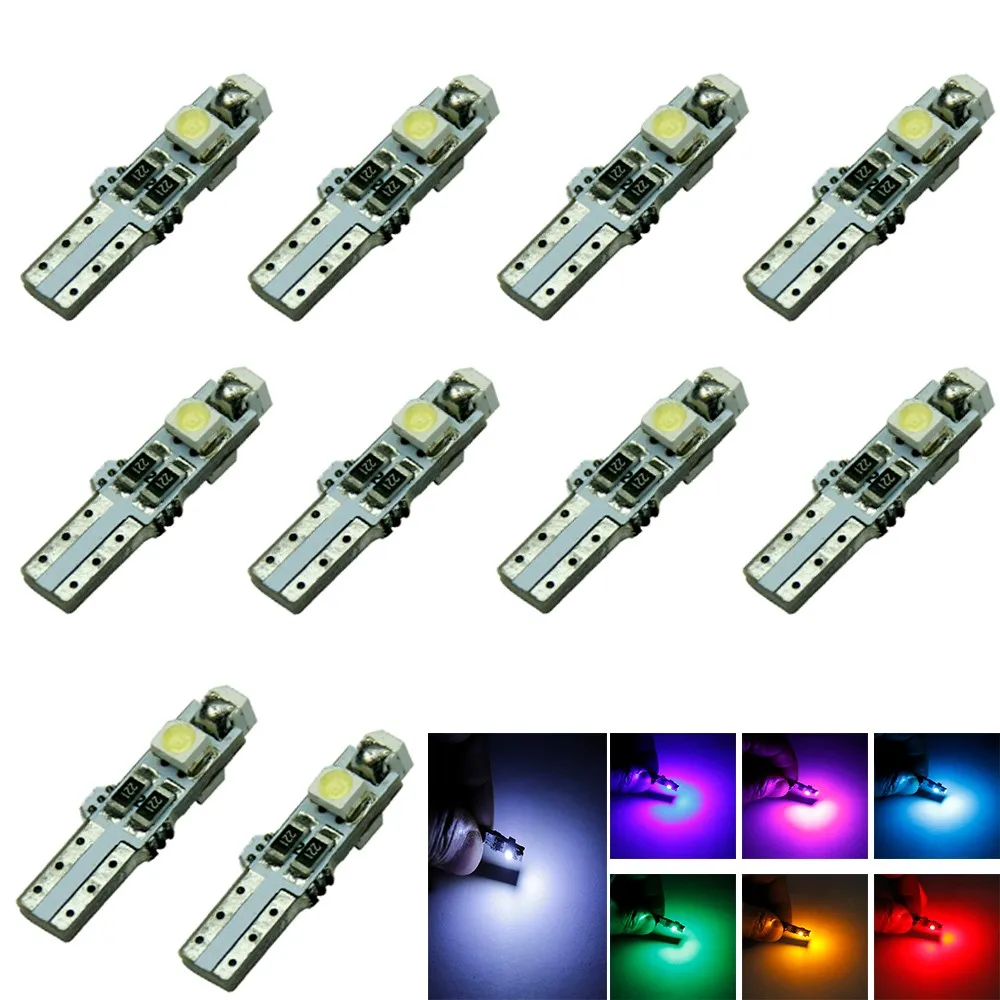 10 шт. T5 светодиодный авто 3 smd 3528 Клин светильник лампа приборная панель